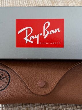 Ray-Ban Brown Leather Sunglasses Case with Logo Button